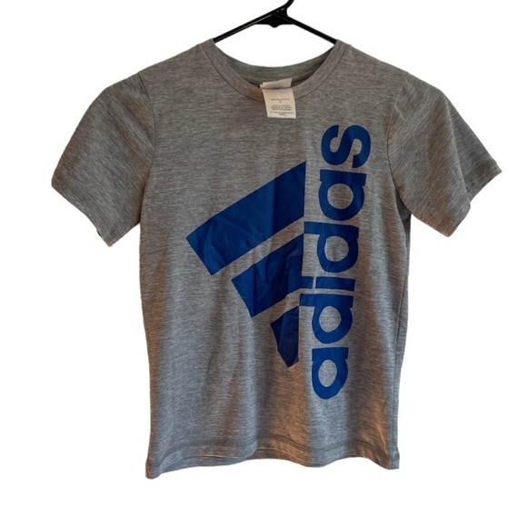 Gray and Blue Adidas Kid’s T-Shirt Size 7 - Picture 1 of 4